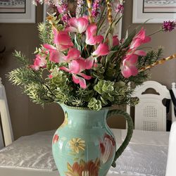Artificial flower arrangement on a ceramic vase 24 inches high a good gift for Mother’s Day