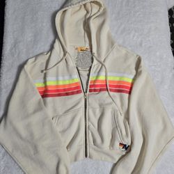 Nwd Aviator Nation 5 Stripe Cropped Zip Hoodie $196