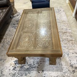 Drexel Oak Coffee Table W Beveled Glass