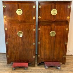 Pair Of Baker Far East Chinoiserie Wardrobe & Bar