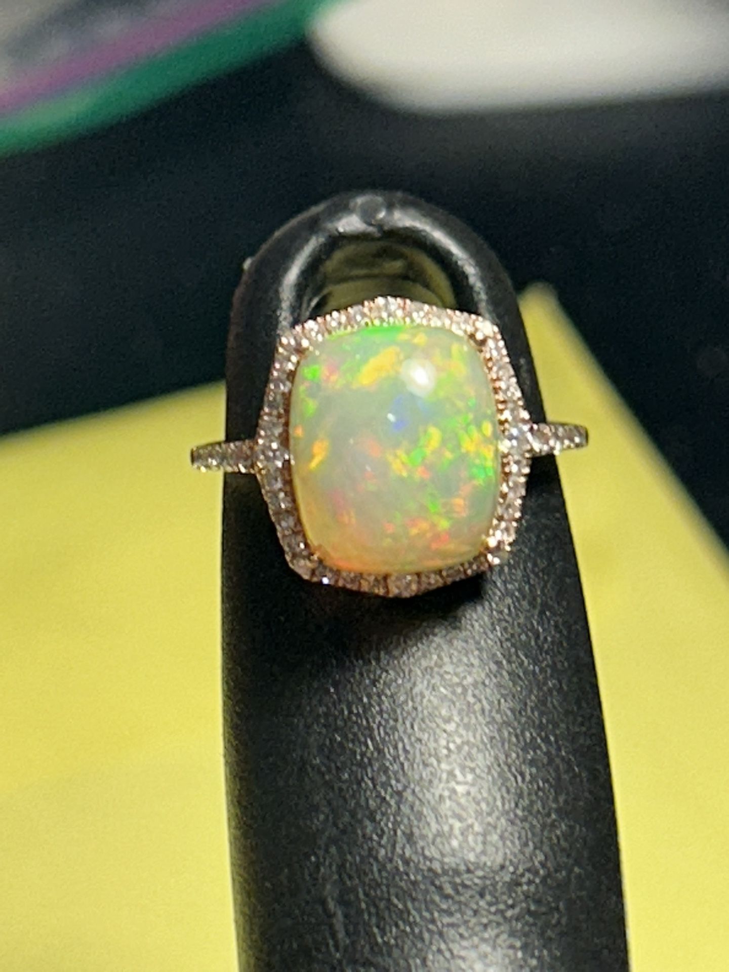 Effy Aurora 14K Rose Gold Opal and Diamond Ring Size 7