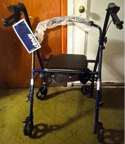 New Blue/Black Drive Medical 10257B-14 Wheel Rollator Walker with Seat, Steel Rolling Walker