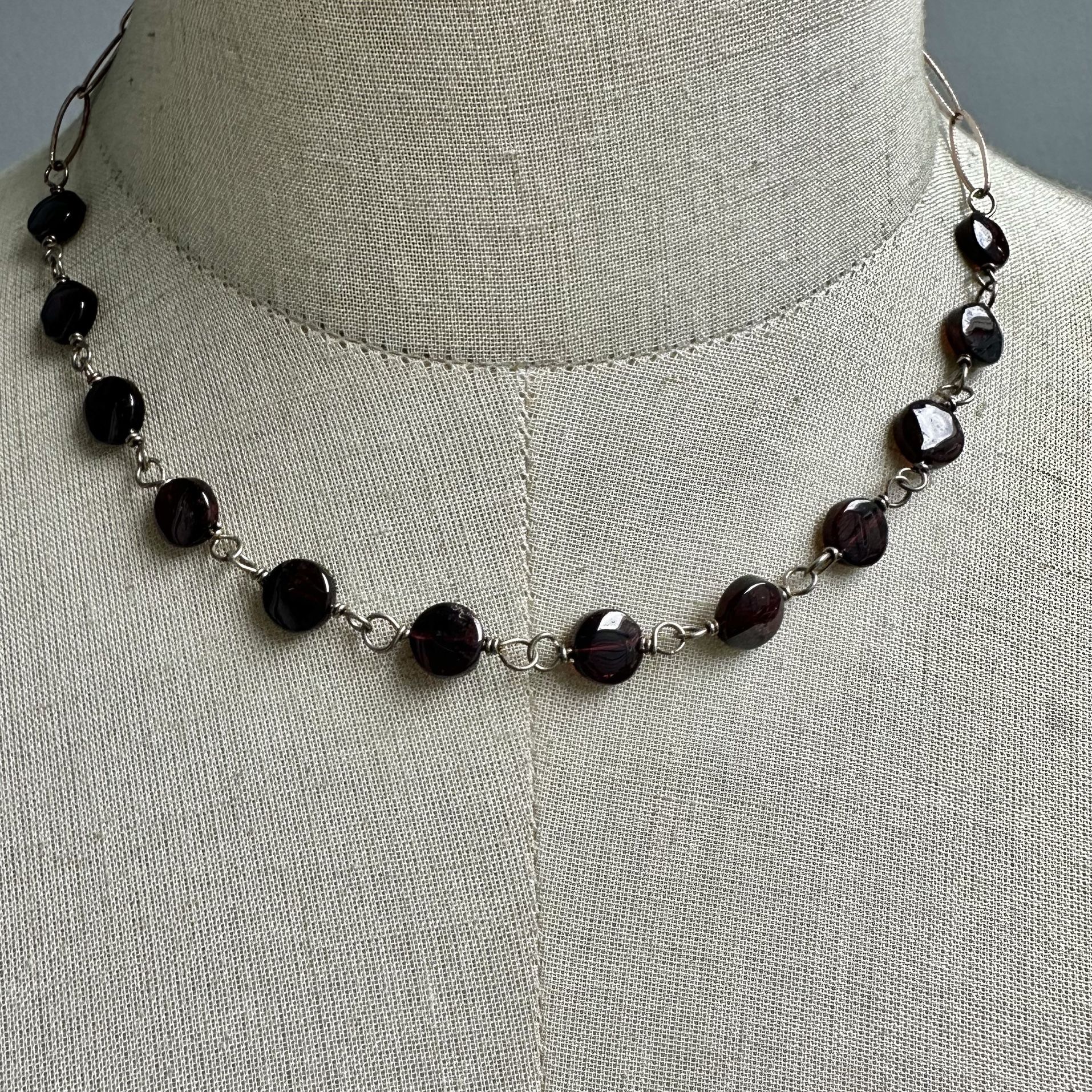 Sterling Silver Garnet Beaded Necklace