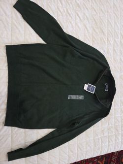 Club Room Merino Wool 1/4 Zip Mock Neck Pullover Sweater Green M