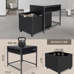 🥨Nightstand with Drawer & Storage Cabinet, Wood Metal Side End Table, Modern Night Stand Bedside Table for Bedroom, Black
