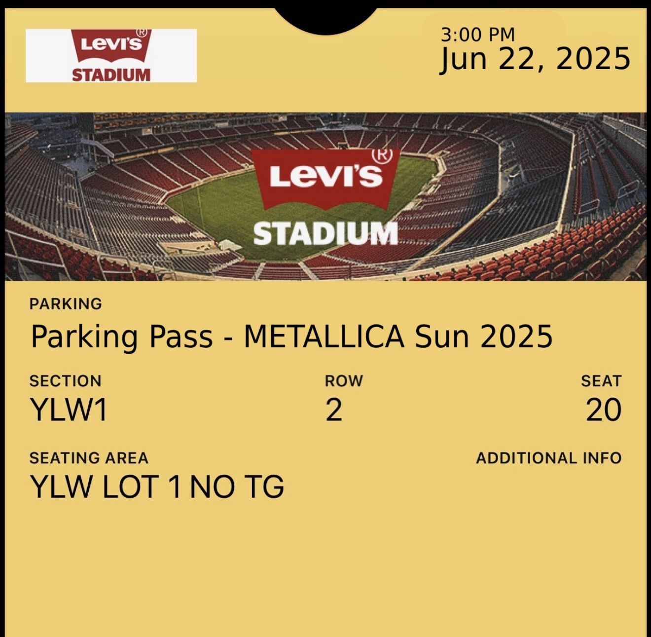 Metallica Concert Parking Pass