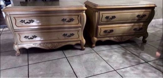 Pair Of Vintage Nightstands With Marble Top-39"Lx20"Wx23.5"H