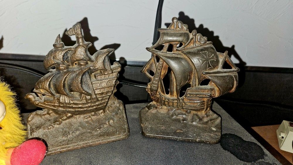 Vintage Brass Ship Bookends