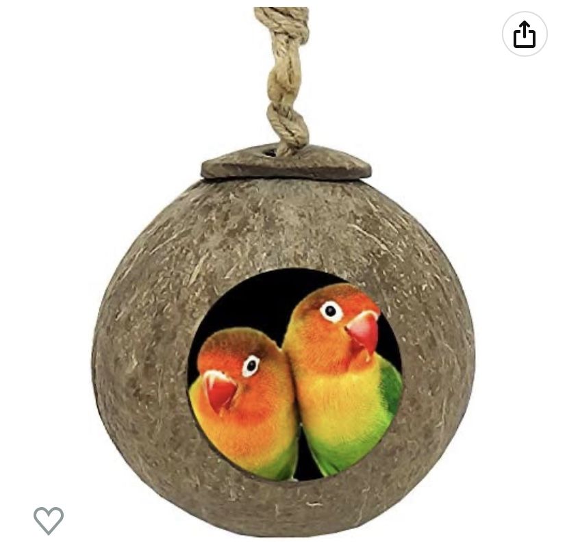 TIHOOD Coconut Bird Nest,Natural Coconut Shell Bird Nest House Hut Cage for Pet Parrot Budgies Parakeet
