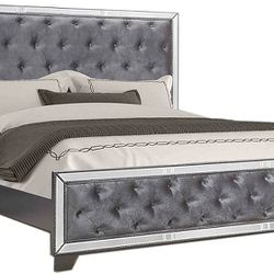 Dark Gray Tufted Mirrored Bed
