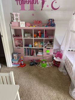 Pink & White Kids Storage Organizer with Bins – Like New