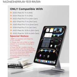 KU XIU Magnetic Wireless Charging Stand for iPad Pro/Air 11 M2, Foldable Aluminum Alloy Tablet Holder Mount for Desk, Adjustable Tablet Stand for iPad