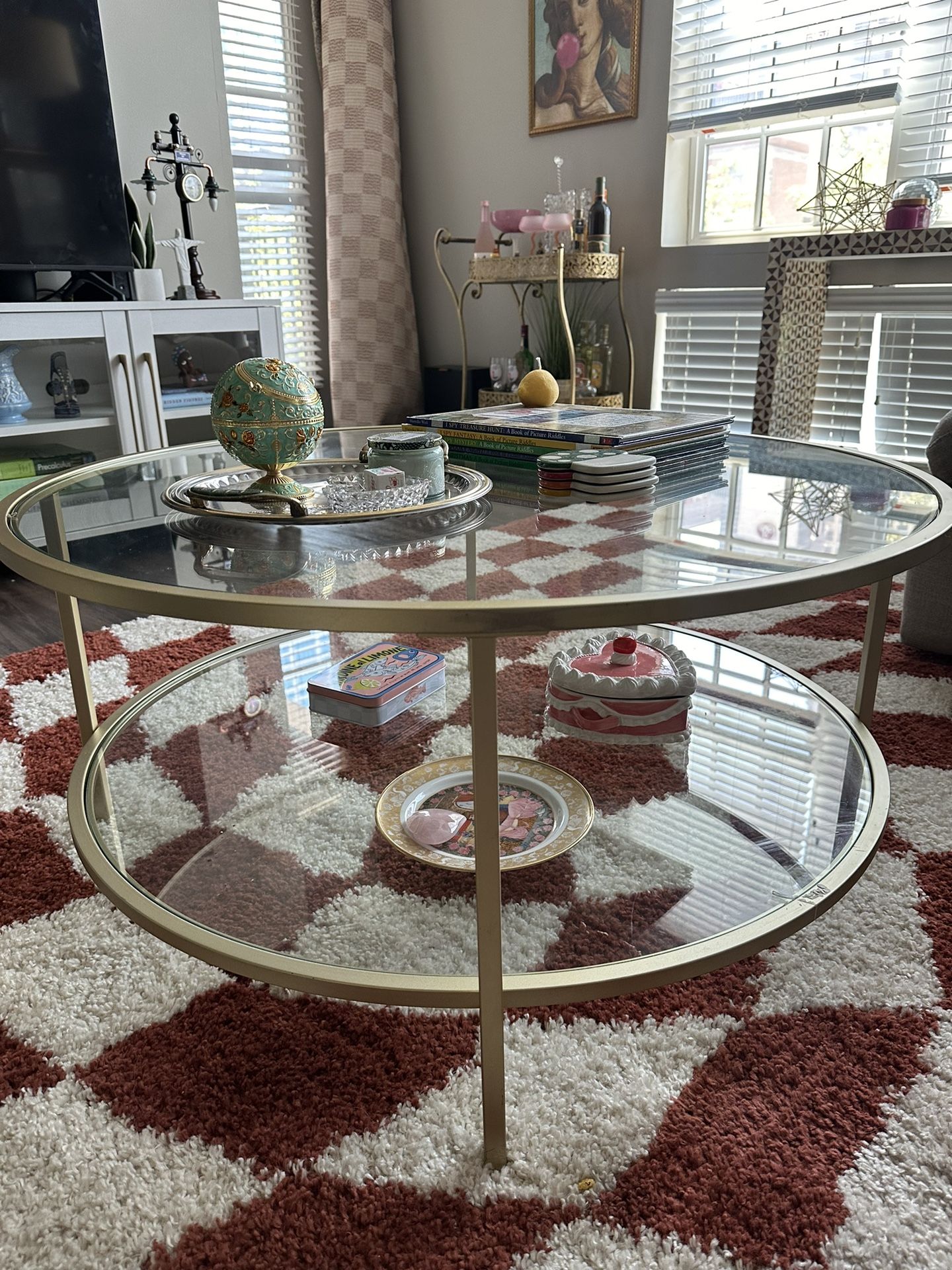 36” Round Gold Glass Coffee Table