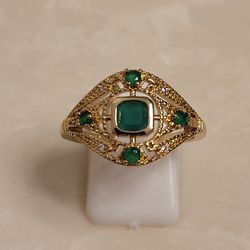 Gold CZ and Emerald Ring Size 10