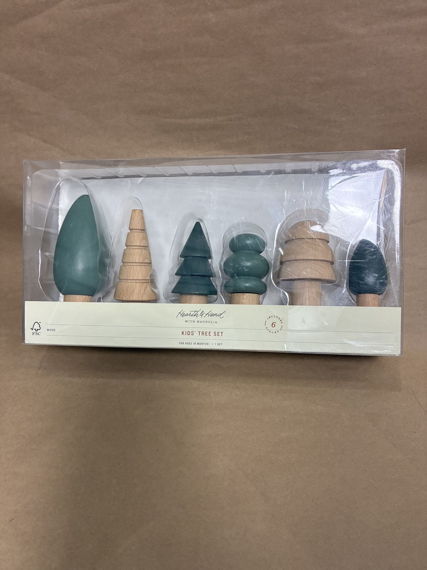 Wooden 6 Pc Green and Beige Kids’ Tree Set by Hearth & Hand With Magnolia NEW
