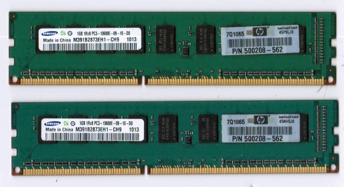 Samsung HP Original 1GB X 2 Desktop Memory Ram Sticks