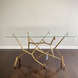 Geometric Gold Angles Glass Top Long Entryway Accent Console Table By High End Designer Made Goods 