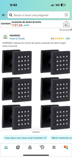 HOMEDEC Cabezal de chorro de ducha cuadrado de latón (negro mate, 6 piezas)