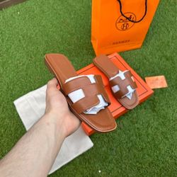 Hermes Oran Sandals Brown