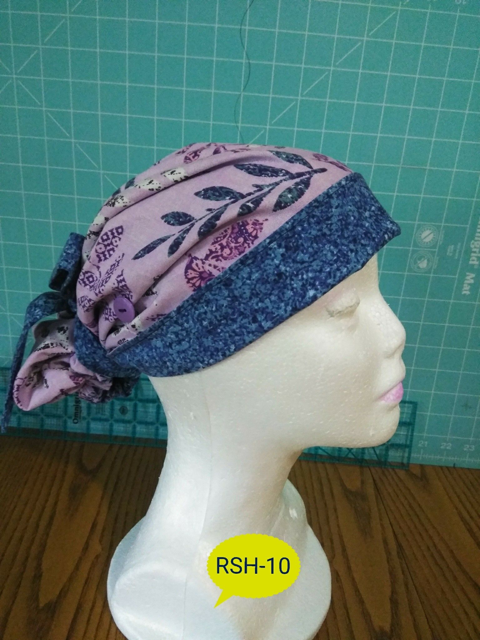 Two Tone Reversible Surgical Hat with Buttons