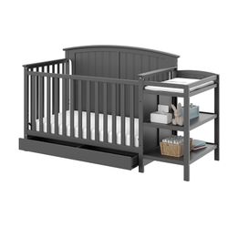 Storkcraft Steveston GRAY 4-in-1 Convertible Crib and Changing Table Combo with Drawer, Converts to Toddler Bed, Daybed and Full-Size Bed | 7037