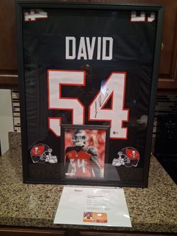 LEVANTE DAVID TAMPA BAY BUCCANEERS, STITCHED FRAMED SIGNED JERSEY WITH 8X10 SIGNED PHOTO/COA
