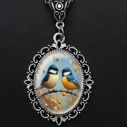 LARGE GLASS CABOCHON BIRD PENDANT 