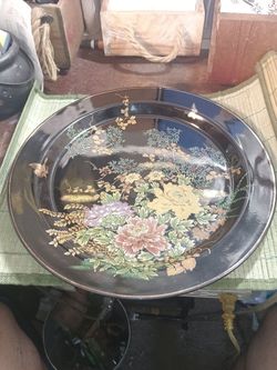 Vintage Japanese Shibata Tenmoku-Kiku black porcelain charger plate