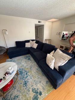 Navy Blue Fabric Sectional Sofa with Chaise