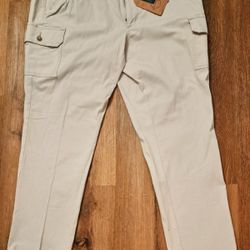Weatherproof NWT Mens Beige  Cargo Pants Cotton Flat Front New Size XL MSRP $75