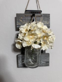 Mason Jar Wall Decor With Flowers And LED Lights 