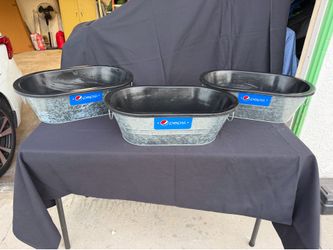 Set of 3 Pepsi Galvanized Metal Ice Tubs