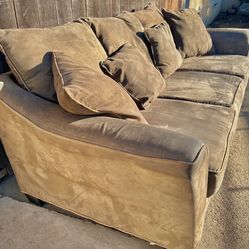 Light Brown Modern 99” Suede Sofa