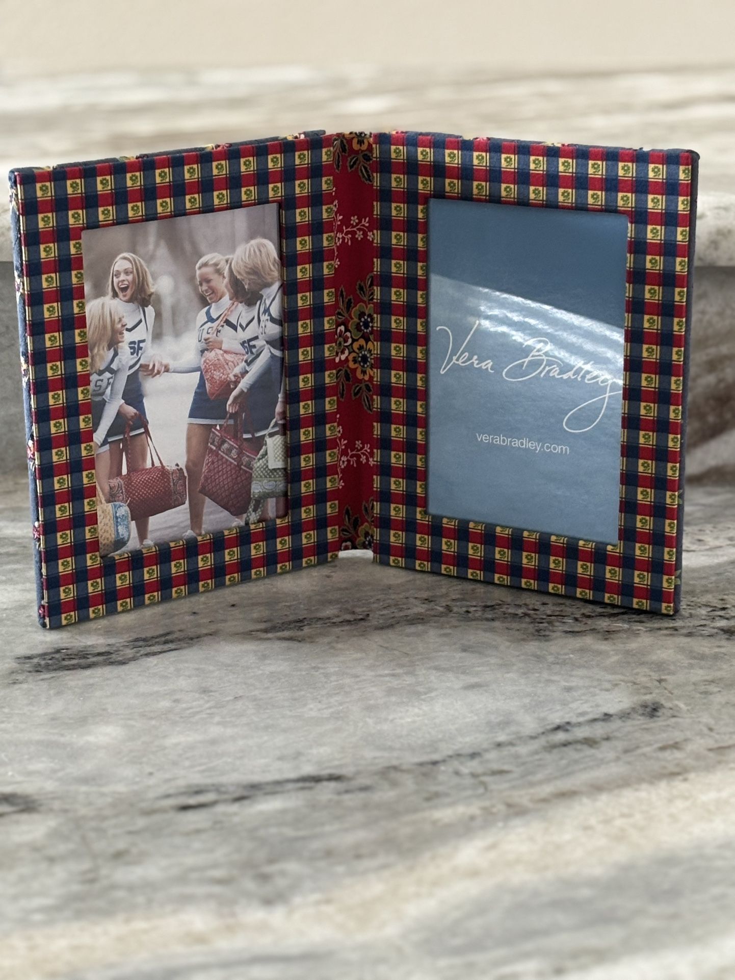 Vera Bradley Floral Quilt Bifold Picture Frame Holds 2 4x6" Photos