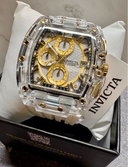 Invicta S1 Rally Allogrip 70147 42mm Clear/Gold Case White Strap Chronograph NIB