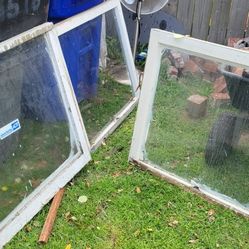 Lot of 3 Large Vintage Single Pane Wood Windows