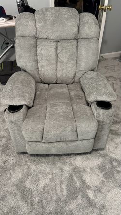 Compact Chenille Recliner Chair with Swivel Base and Cup Holders