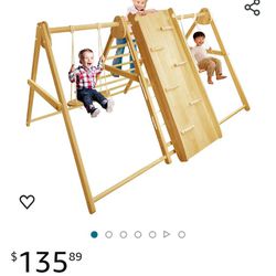 5 in 1 Indoor Playground for Toddlers 1-3 Wooden Montessori Indoor Jungle Gym Easy Setup Climbing Toys with Slide, 