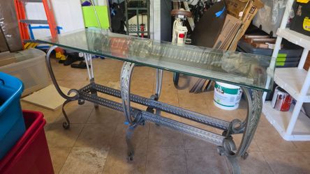 Wrought Iron Glass Top Console Table