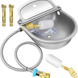 Automatic Animal Drinking Water Bowl with Float Valve, 304 Stainless Steel Kit Includes Bowl, Pipe, 2 Valves, Quick Connector Adapter and Countersunk 