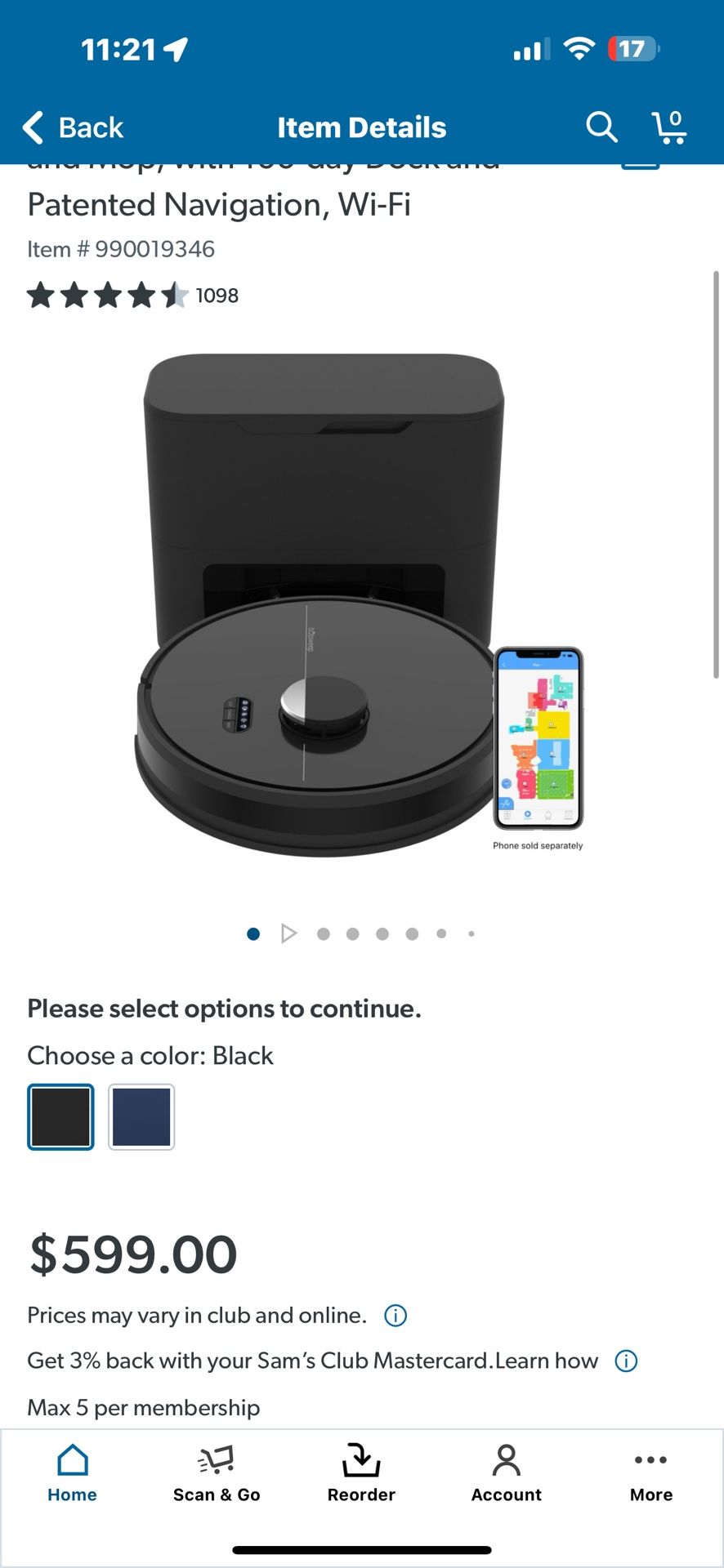 UNOPENED BOX bObsweep Dustin Wi-Fi Connected Self-Emptying Robot Vacuum and Mop, Black