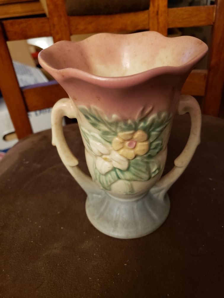 Vintage hull pottery art USA Flower vase pink blue yellow green W-3-S 1/2