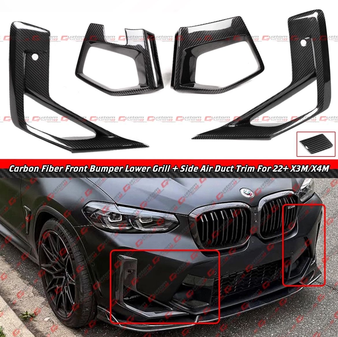 22-25 BMW X3M X4M Carbon Fiber Front Lower Grill + Side Air Duct Trims