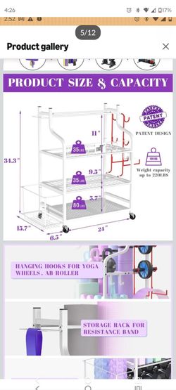 BRAND NEW IN BOX Mythinglogic Yoga Mat Storage Racks,Home Gym Storage Rack for Dumbbells Kettlebells Foam Roller With Hooks And Wheels - 2 Available