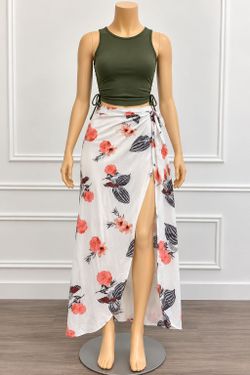 Two-Piece Crop Top and Floral Maxi Skirt Set