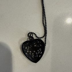 Black Heart Necklace: Filigree Cut Out Matte Black Rhodium Finish Heart Pendant with Blood Red Rhinestone on Black Chain Gothic Lolita