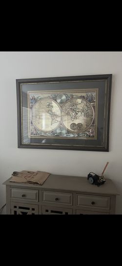 Rare!! The Bombay Company Framed World Map