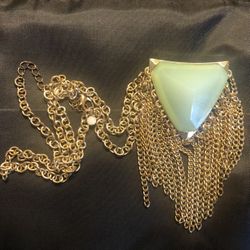 Vintage Triangle Fringed Green & Gold Necklace 