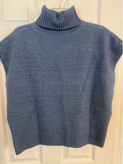 Denim Blue Soft Knit Turtleneck Sweater | Short Sleeve | Size Large