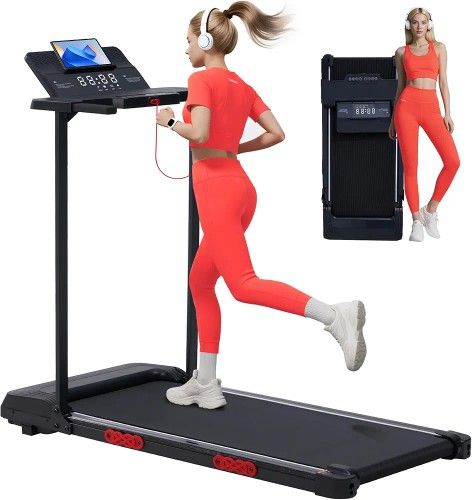 Electric Walking Pad with Handle Bar, 0.6-10MPH Portable Walkingp Pads Treadmills with Handles for Home Apartment Small, 3.5HP Foldable Folding Compac